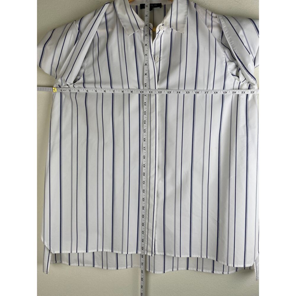 Lafayette 148 Stripe Button Down Shirt White Blue Longline Size L - Picture 13 of 13